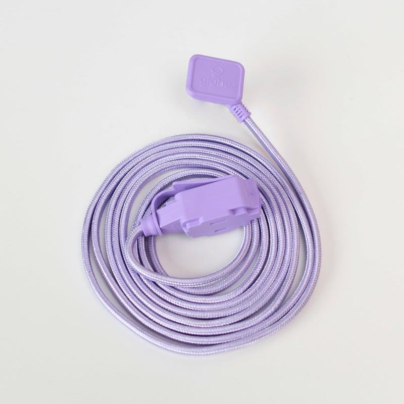 GLOBE Electric 22892 Designer Series 9-ft Fabric Extension Cord, 3 Polarized Outlets, Right Angle Plug, 125 Volts, Metallic Purple - Image 3